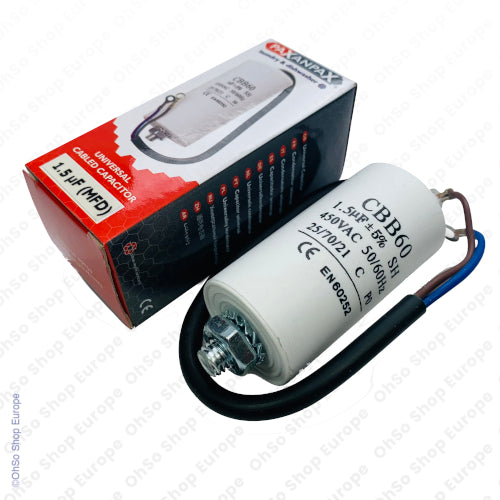 Universal Capacitor With Flylead Wire 1.5uF / 1.5 MFD 450 VAC