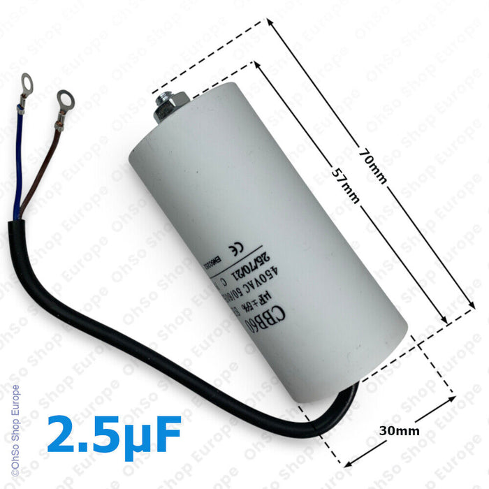 Universal Capacitor With Flylead Wire 2.5uF / 2.5 MFD 450 VAC