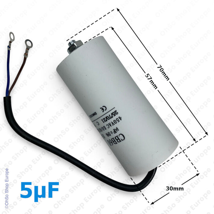 Universal Capacitor With Flylead Wire 5uF / 5 MFD 450 VAC