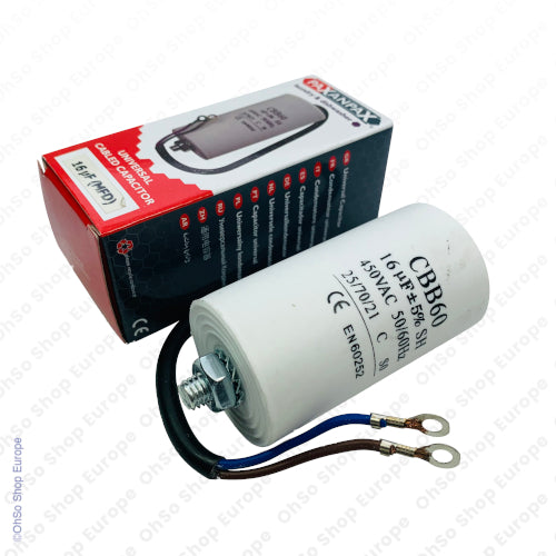 Universal Capacitor With Flylead Wire 16uF / 16 MFD 450 VAC
