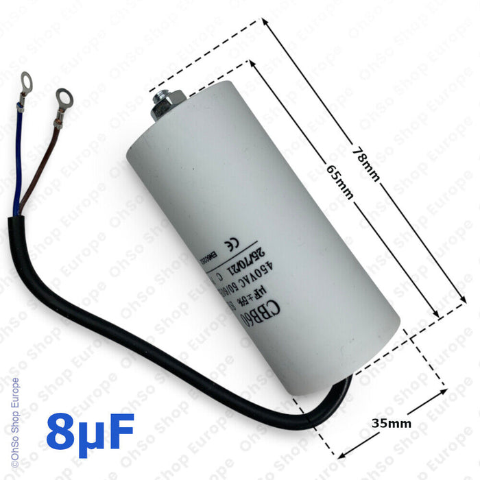 Universal Capacitor With Flylead Wire 8uF / 8 MFD 450 VAC