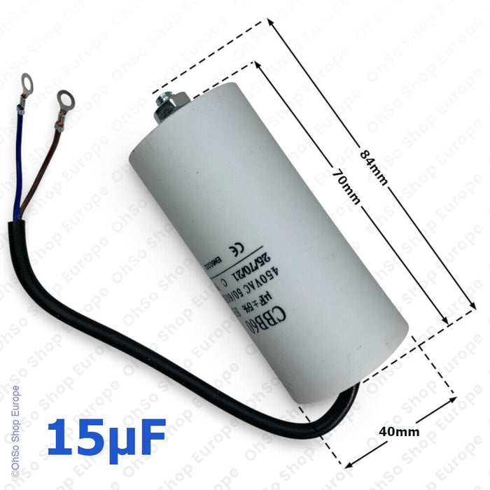 Universal Capacitor With Flylead Wire 15uF / 15 MFD 450 VAC