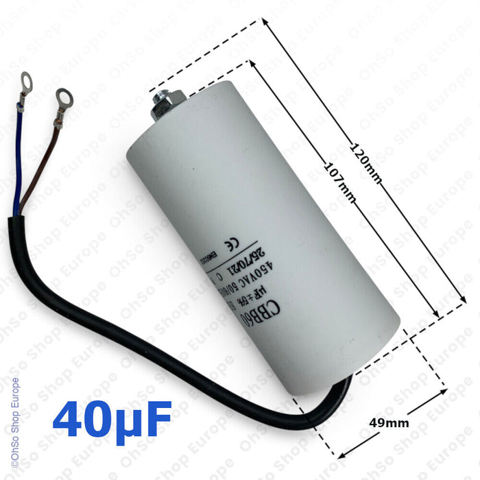 Universal Capacitor With Flylead Wire 40uF / 40 MFD 450 VAC