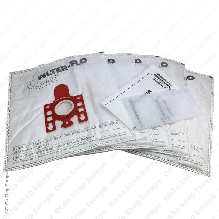 Miele F,J,M Synthetic Vacuum Cleaner Bags (Pack of 5 +2 Cut-To-Size Filters)