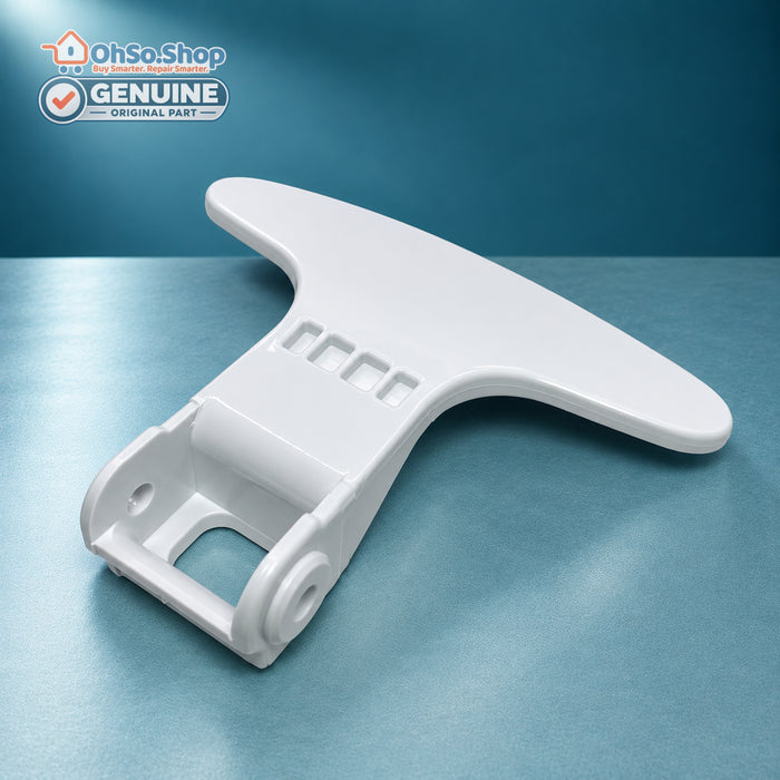Genuine Beko white washing machine door handle 2821580100, angled front view