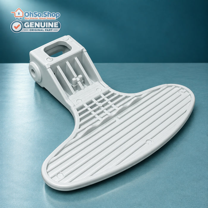 Genuine Beko white washing machine door handle 2821580100, rear view showing the ribbed grip