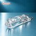 Close view of clear G9 halogen oven light bulb capsule and filament
