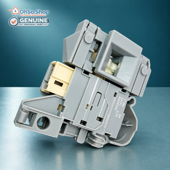 Genuine AEG Electrolux Zanussi washing machine door lock 8084553034 - angled housing view
