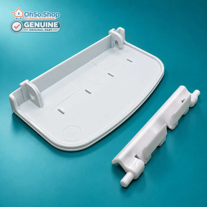 Genuine Lec 082641645 and 082644070 icebox door handle and lock hook kit – rear angled view of both parts