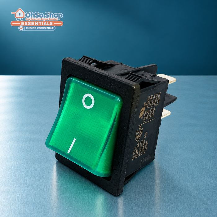Front view of the green on off rocker switch for Numatic Henry vacuums