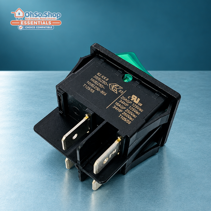 Rear terminals of the green on off rocker switch for Numatic Henry vacuum cleaners