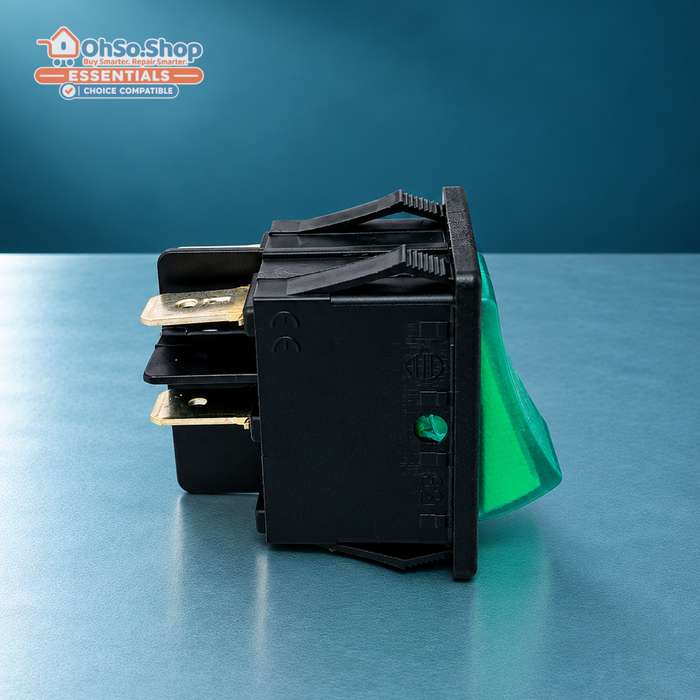 Side view of the green rocker switch for Numatic Henry vacuum cleaners