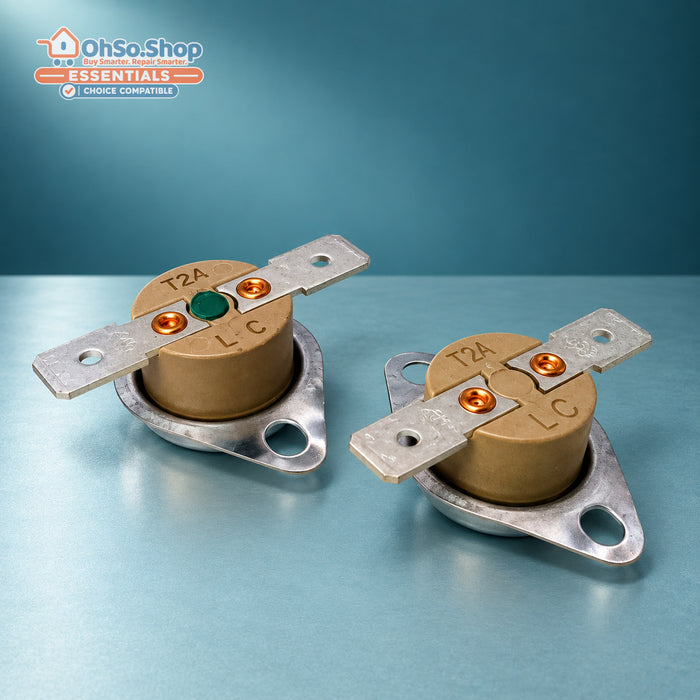 Green spot 106°C 130°C thermostat kit for Hotpoint TDC Creda TCR - pair with terminals visible