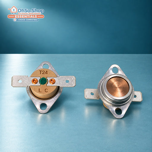 Green spot 106°C 130°C thermostat kit for Hotpoint TDC Creda TCR - terminal and underside views