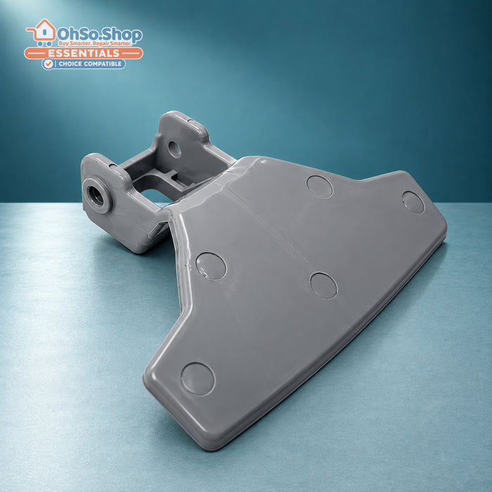 Grey washing machine door handle for Beko and Blomberg, front view of the grip and hinge block