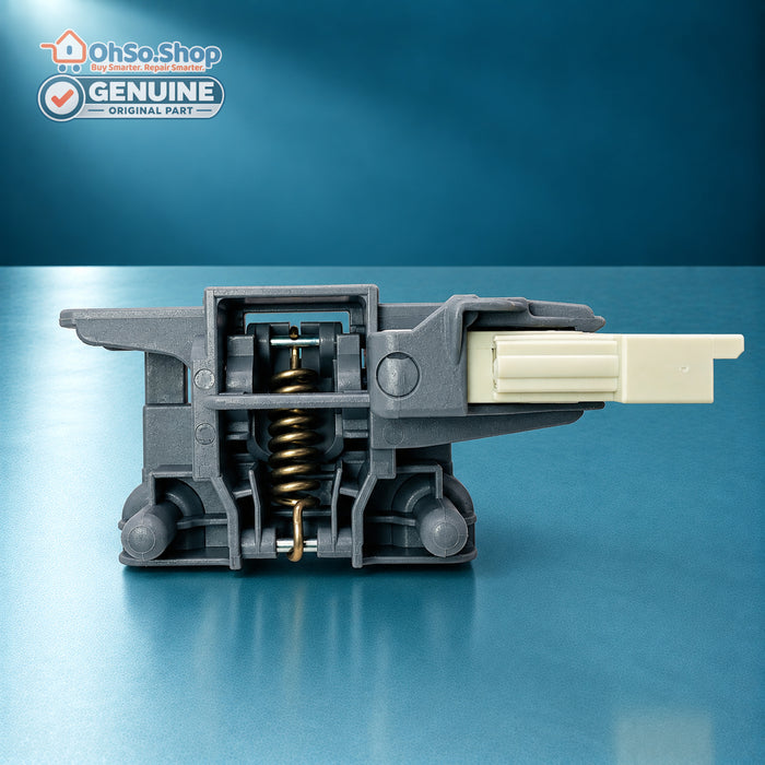Rear view of Indesit dishwasher door lock C00274116 showing internal spring mechanism and connector