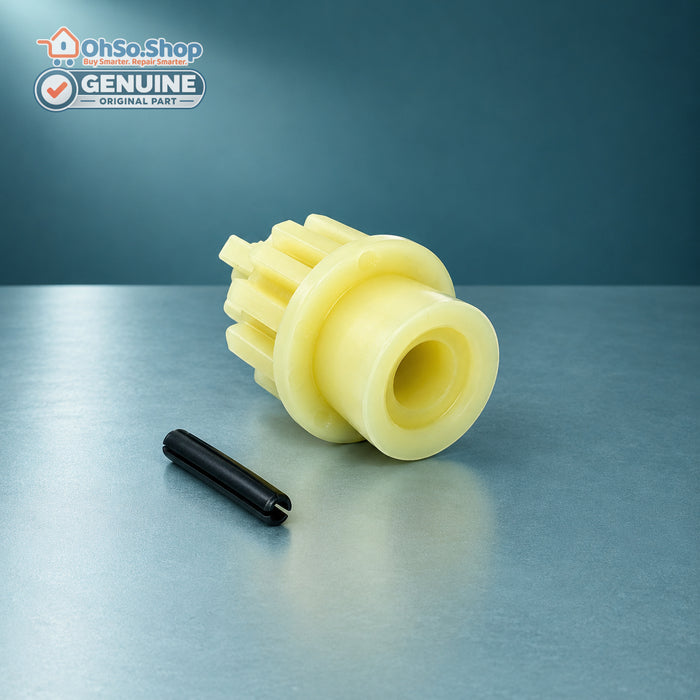 Angled view of Kenwood Chef Major small motor pulley and separate tension pin, 650350 / KW650350.