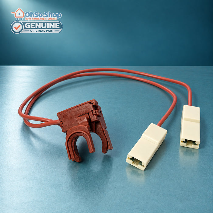 Ignition micro switch for ILVE Britannia SPIA40114, front view of the red switch clip and connector ends