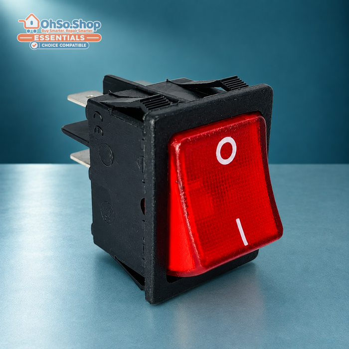 Front view of the red on off rocker switch for Numatic Henry vacuums