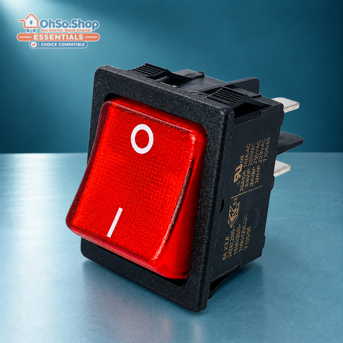 Side view of the red on off rocker switch for Numatic Henry vacuums