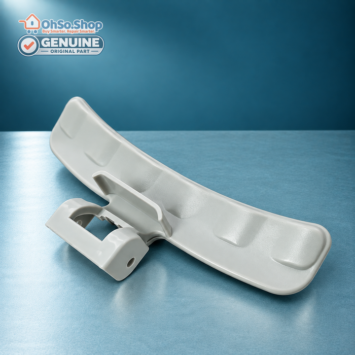 Angled front view of the genuine Samsung DC64-01524A grey door handle