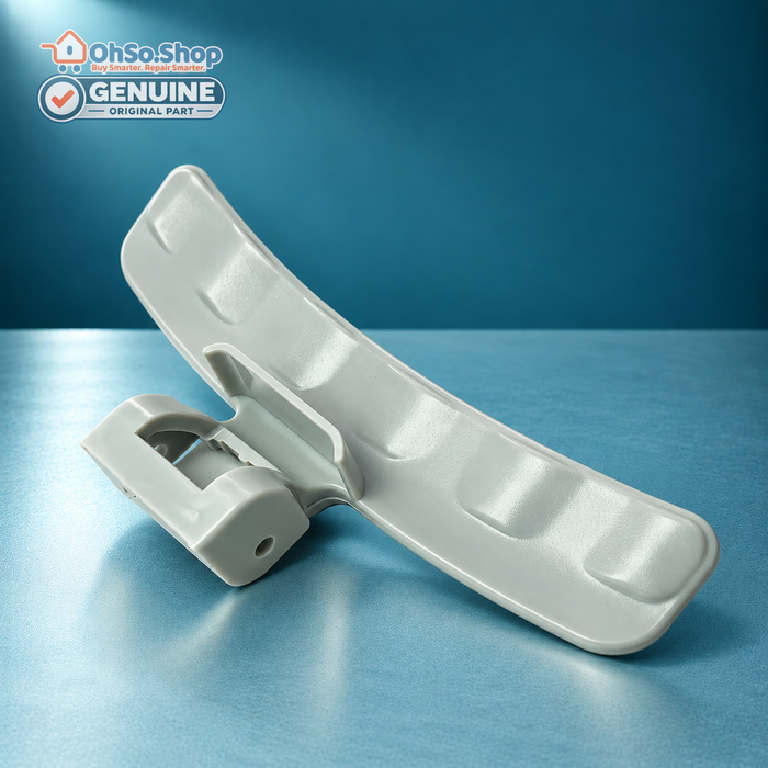 Front view of the genuine Samsung grey washing machine door handle DC64-01524A