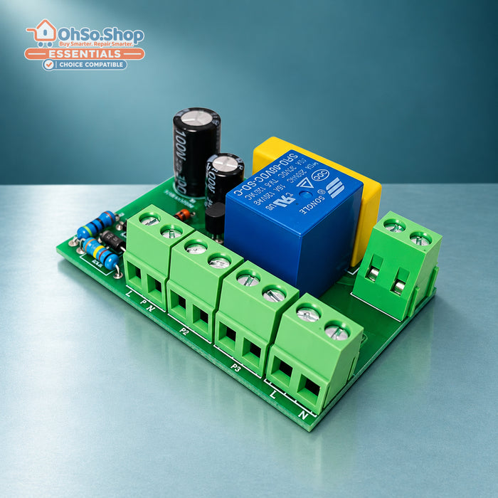 Shower pump PCB control board for Stuart Turner Monsoon and Showermate, angled component view