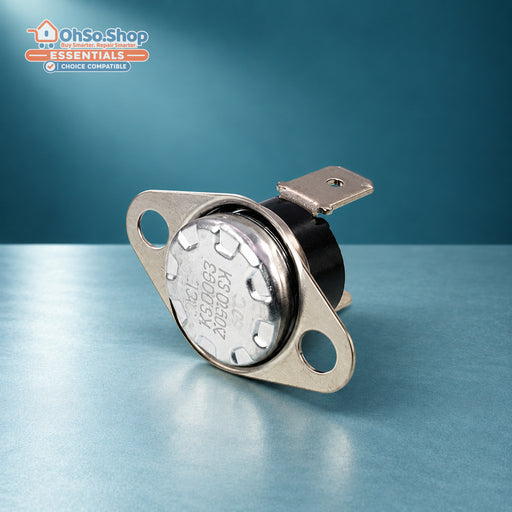 60C tumble dryer exhaust thermostat for White Knight Crosslee, angled metal sensing face