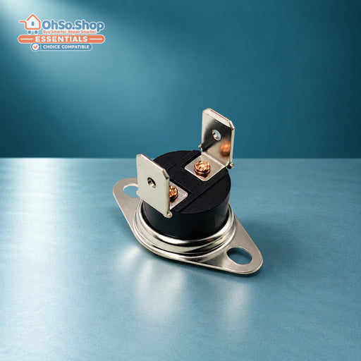 60C tumble dryer exhaust thermostat for White Knight Crosslee, black body and terminals