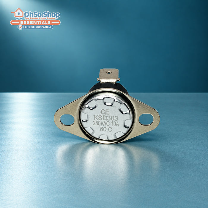 60C tumble dryer exhaust thermostat for White Knight Crosslee, straight-on sensing face