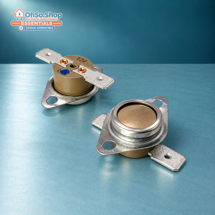 120°C 150°C tumble dryer thermostat kit for Hotpoint Indesit - terminal and underside views