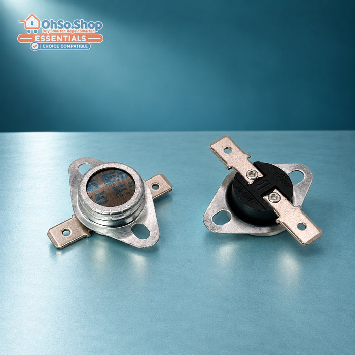 Tumble dryer thermostat kit for Hotpoint Indesit, mixed base and sensing-face views