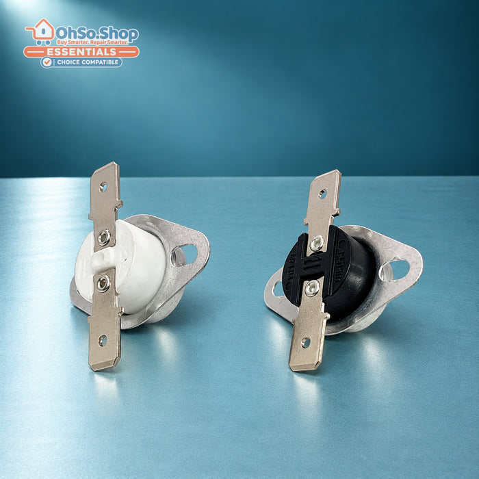 Tumble dryer thermostat kit for Hotpoint Indesit, side-by-side base and terminal view