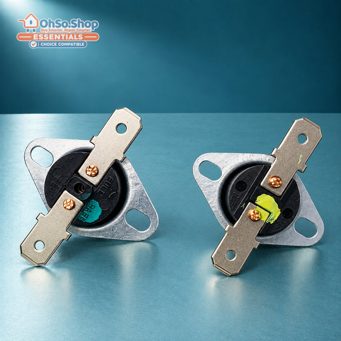 Green spot tumble dryer thermostat pair for Hotpoint and Creda, top view