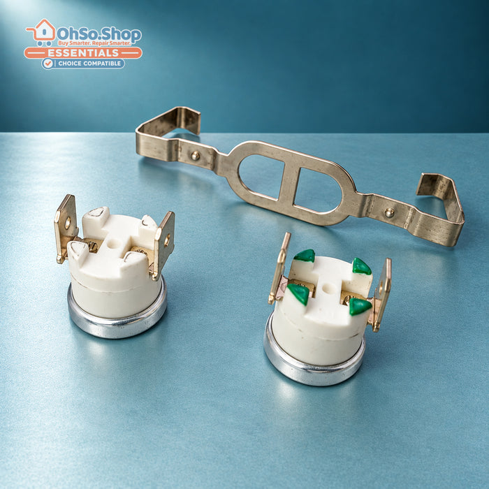 Tumble dryer thermostat pair with mounting bracket for Whirlpool, terminal view