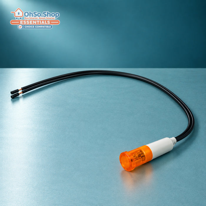Orange amber 9mm indicator lamp with 220mm wire leads – lens and wire ends