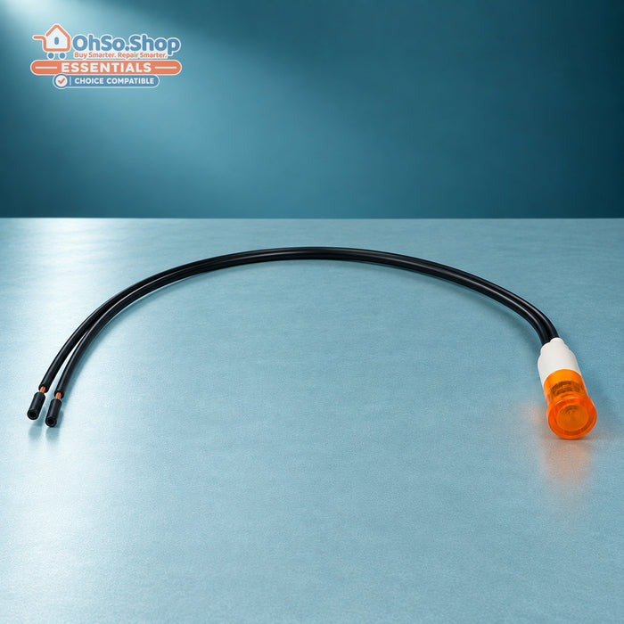 Orange amber 9mm indicator lamp with 220mm wire leads – front lens view