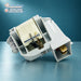 Genuine Vestel dishwasher door lock 32037542, angled view showing switch, spring and spade terminals