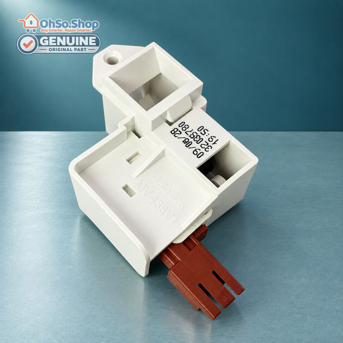 Genuine Vestel tumble dryer door lock switch 32035780, front view with connector