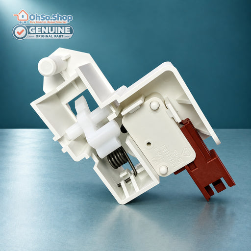 Genuine Vestel tumble dryer door lock switch 32035780, spring and switch detail