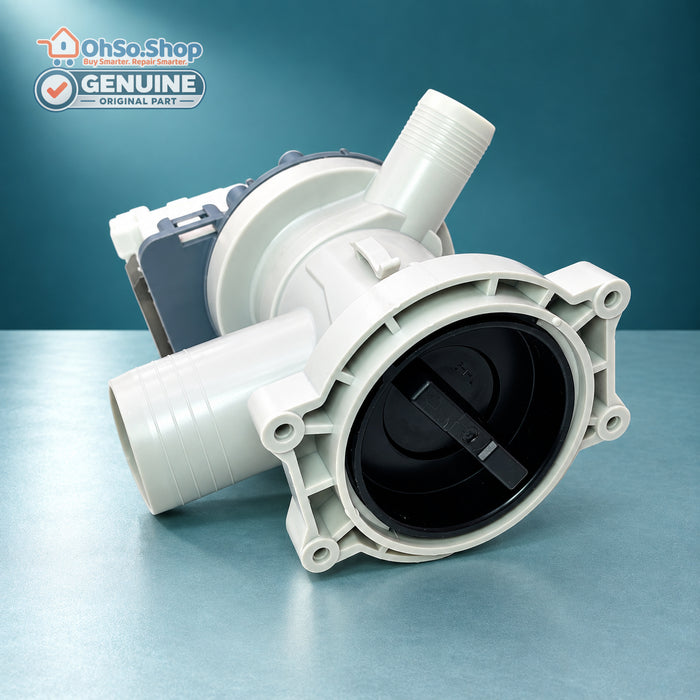 35W washing machine drain pump with housing for Midea and Logik, filter fitted