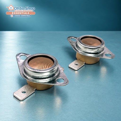 White spot 120°C 140°C thermostat kit for Hotpoint Creda dryers - undersides of both cut-outs