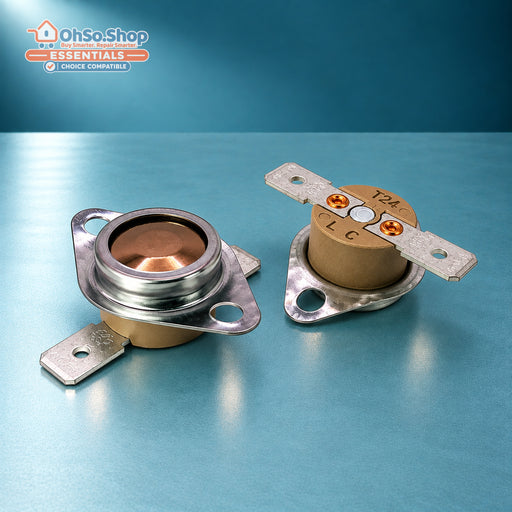 White spot 120°C 140°C thermostat kit for Hotpoint Creda dryers - alternative angle of both cut-outs