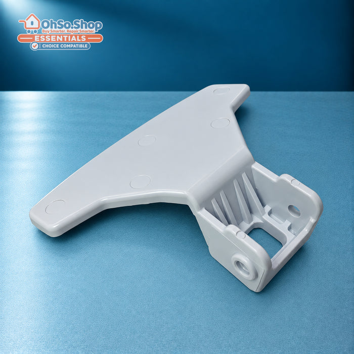 White washing machine door handle for Beko, front view of the grip and hinge block