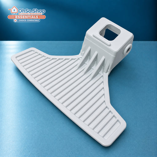 White washing machine door handle for Beko, rear view showing the ribbed grip and catch housing