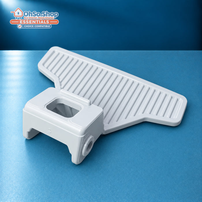 White washing machine door handle for Beko, angled rear view of the catch housing