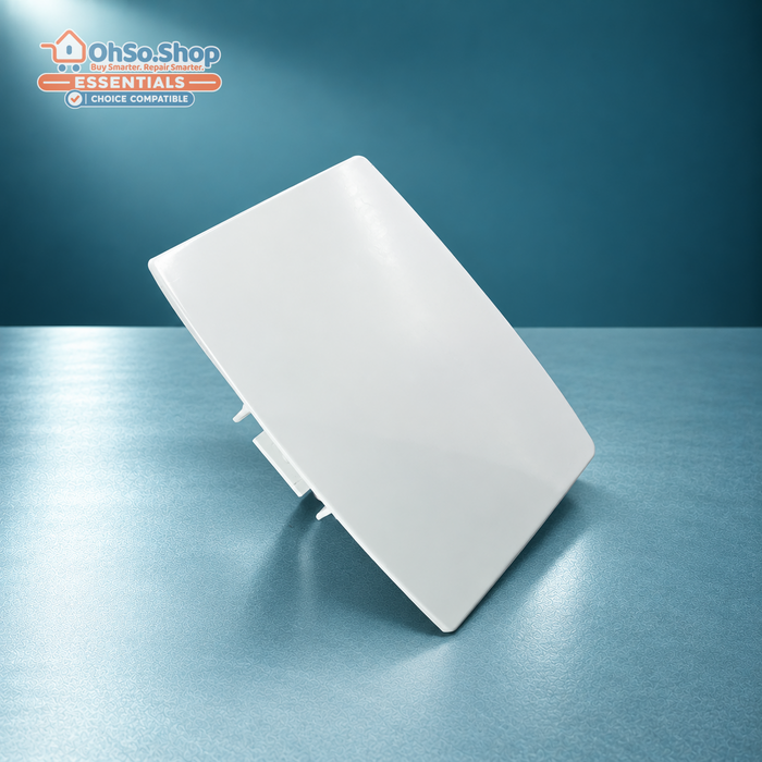 Front upright view of the white door handle for Whirlpool Indesit washing machines 481231028224