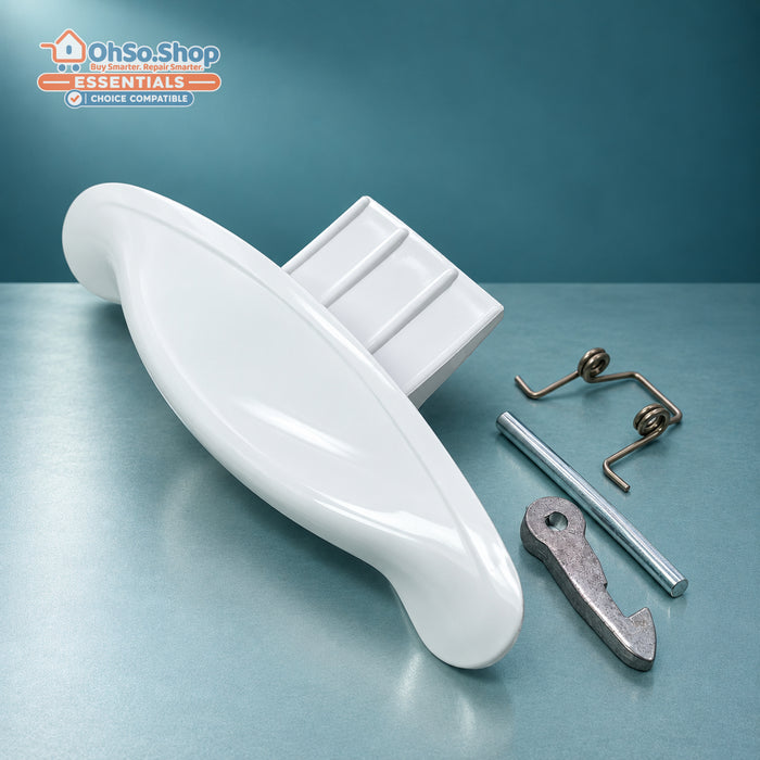 White washing machine door handle kit for Hotpoint, Ariston and Creda with pin, springs and catch
