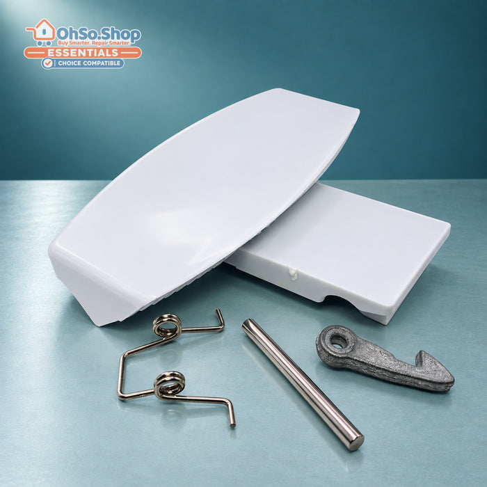 White washing machine door handle kit for Hotpoint and Indesit with pin, springs and catch
