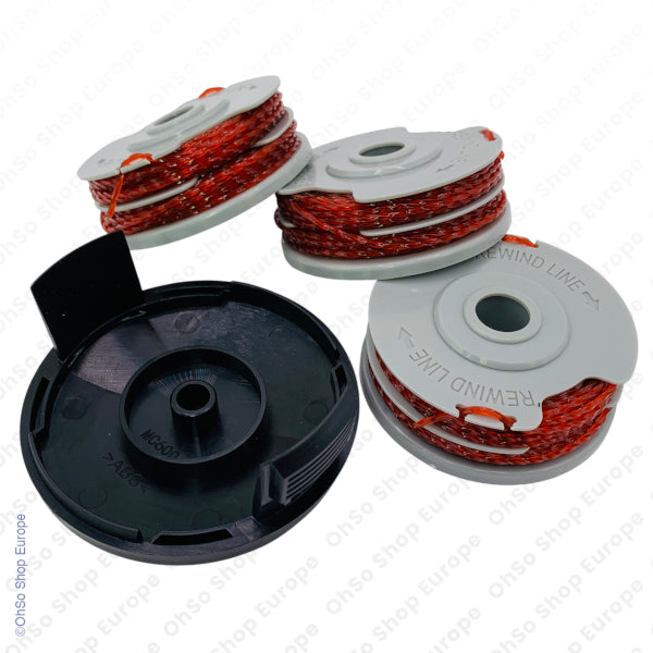 3 x Grass Trimmer Spools & 1 Cover Cap Kit RAC122 MC489 Square Edge Line